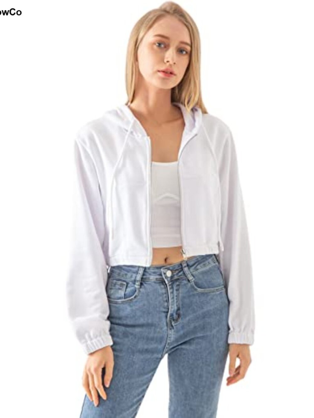 Cropped Zip Hoodie with Pockets, Cotton Blend Sweatshirt Jacket